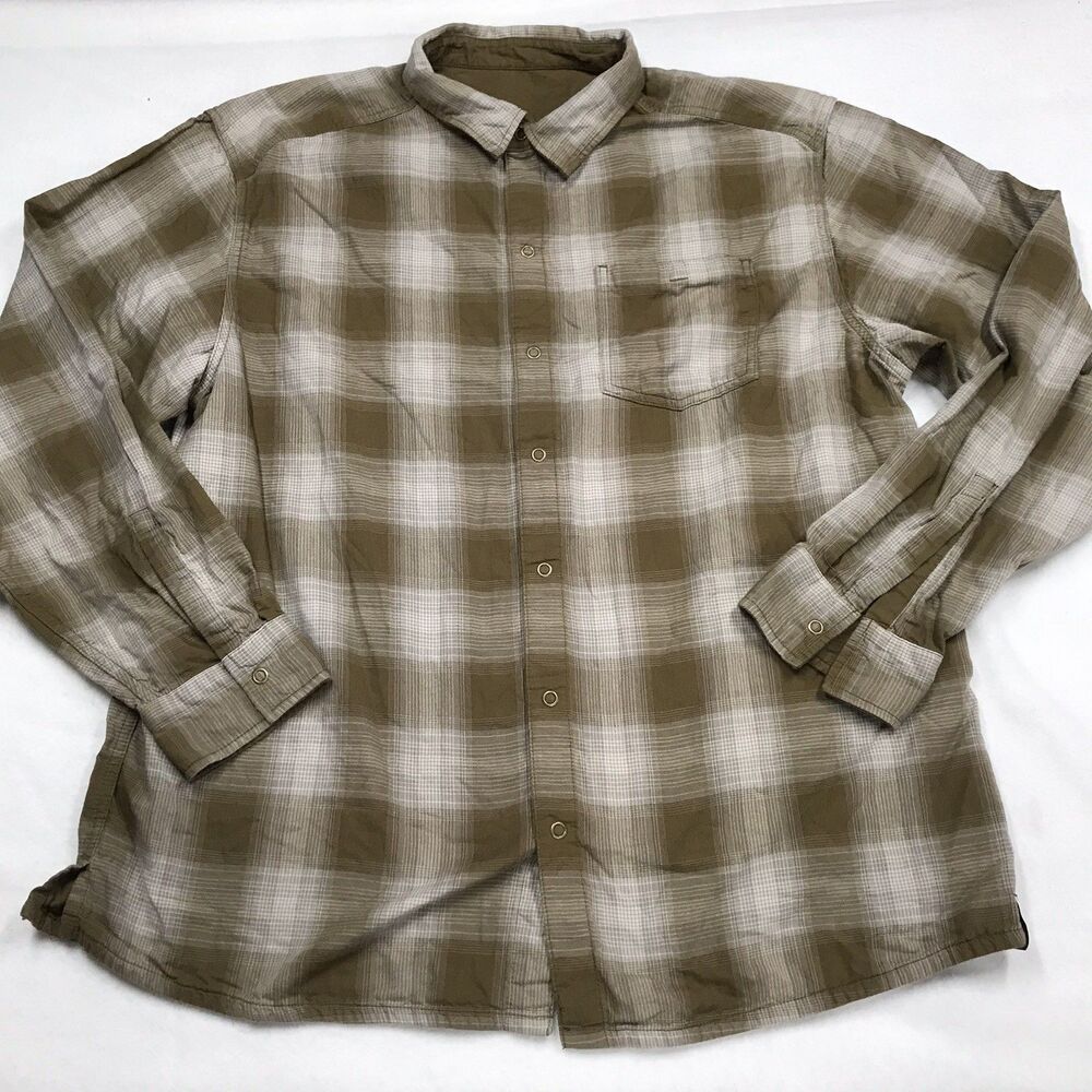MOUNTAIN HARDWEAR Flannel Shirt Men 2XL Olive Green Snap Up 2 Ply Shacket